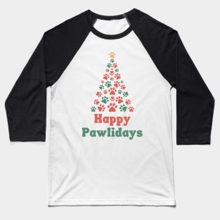 Happy Pawlidays Christmas Paws Baseball T-Shirt